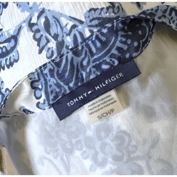 TOMMY HILFIGER Womens Size Small Sleeveless Ruffled Floral Print Keyhole Shirt - Picture 7 of 7